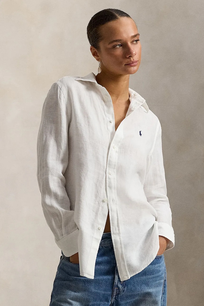 Polo Ralph Lauren cămașă pentru femei din in lung alb 211970730