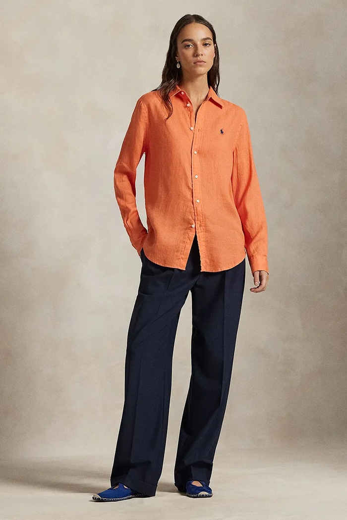 Îmbrăcăminte Polo Ralph Lauren cămașă pentru femei din in 211970730 portocaliu