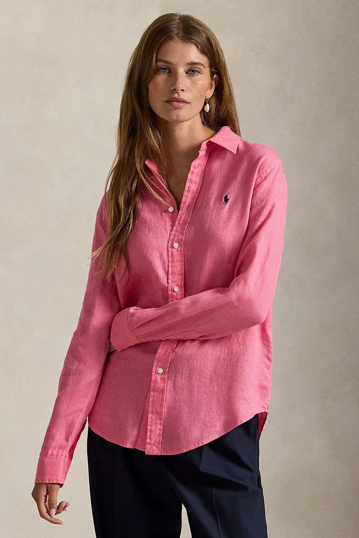 Lněná košile Polo Ralph Lauren relaxed růžová 211970730