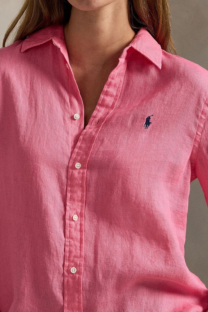 Lněná košile Polo Ralph Lauren růžová 211970730