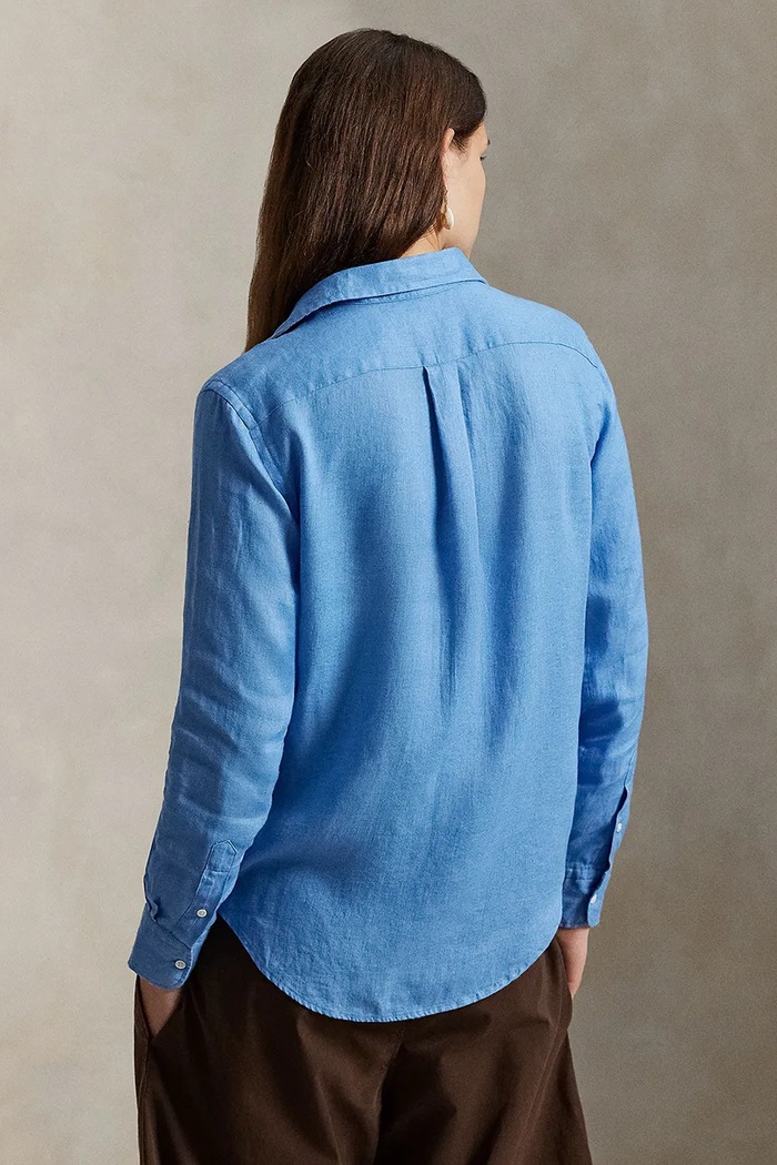 Lněná košile Polo Ralph Lauren 211970730 modrá SS26