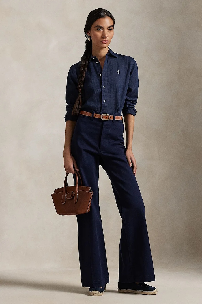 Oblečení Polo Ralph Lauren košile lněná dámská 211970730 námořnická modř