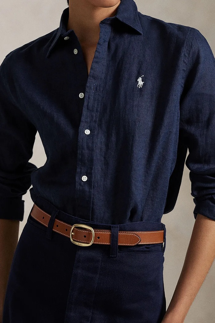 Polo Ralph Lauren košile lněná dámská námořnická modř 211970730
