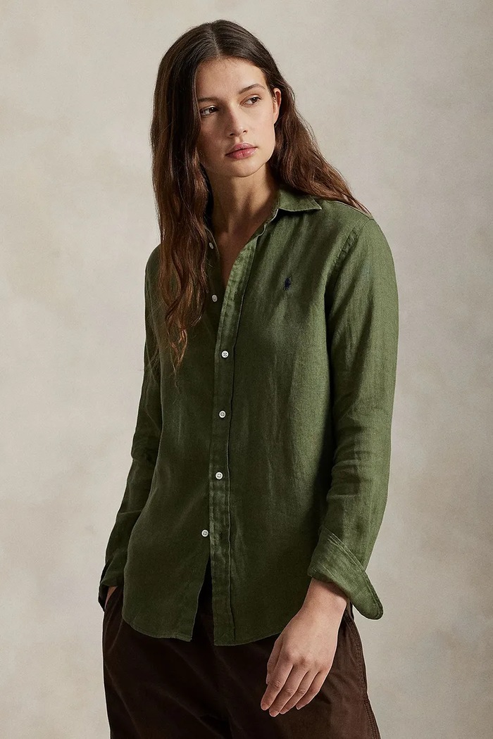 Polo Ralph Lauren πουκάμισο λινό γυναικείο χαλαρό πράσινο 211970730