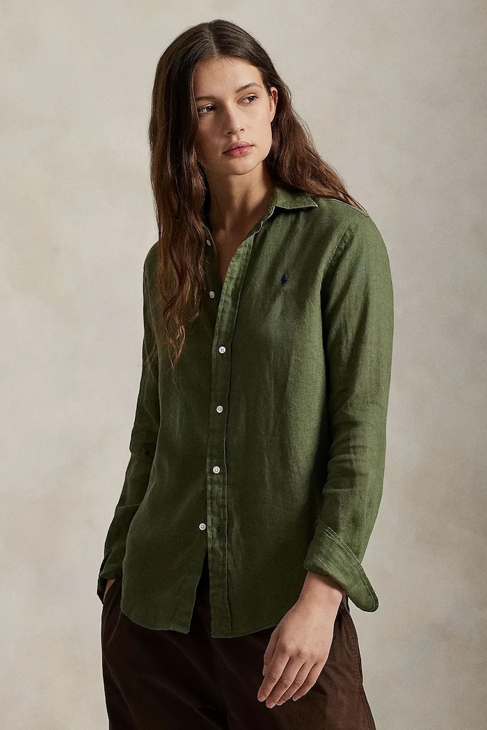 Polo Ralph Lauren πουκάμισο λινό γυναικείο χαλαρό πράσινο 211970730