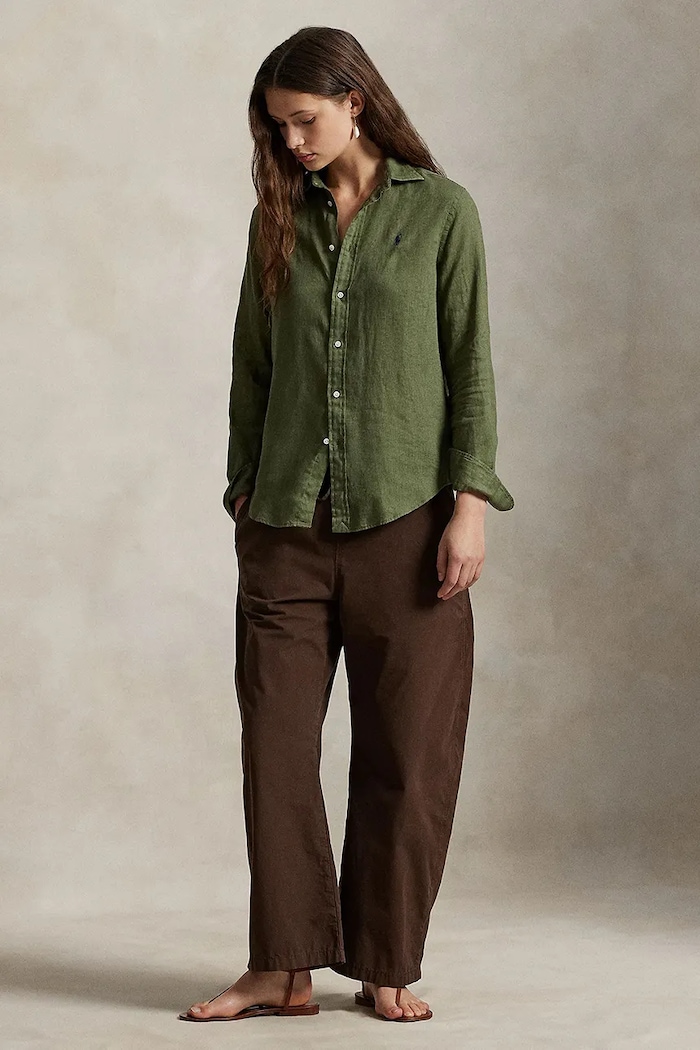 Ρούχα Polo Ralph Lauren πουκάμισο λινό γυναικείο 211970730 πράσινο