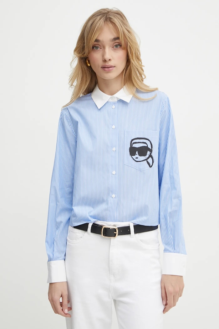 Памучна риза Karl Lagerfeld стандартна син A1W11037