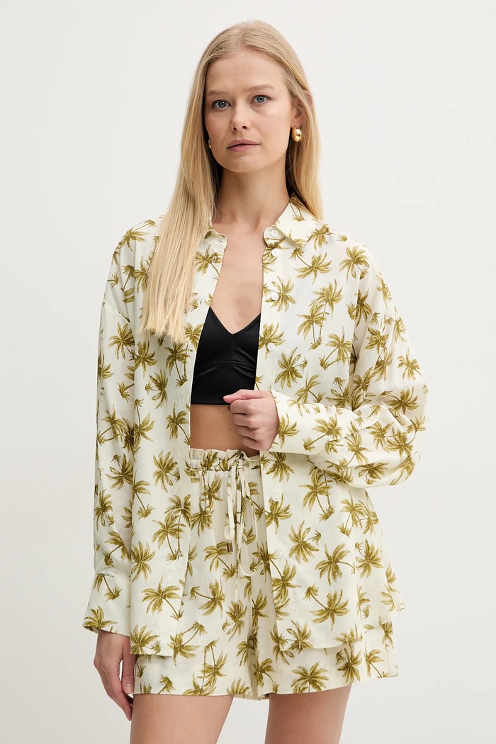 Twinset koszula z domieszką lnu klasyczny beżowy 251LB2VBB