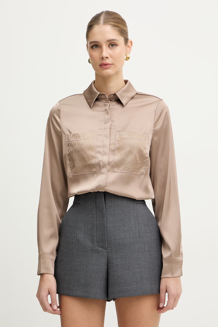 Košeľa Guess MARGUERITE potlač béžová W5RH40.WFQC2