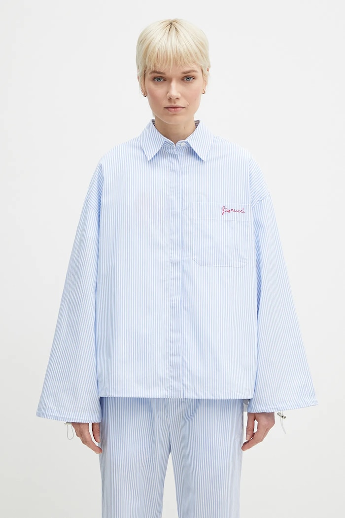 Bavlnená košeľa Fiorucci Striped Embroidered Drawstring Shirt pásiky modrá W02SPTLO170CO01BL02