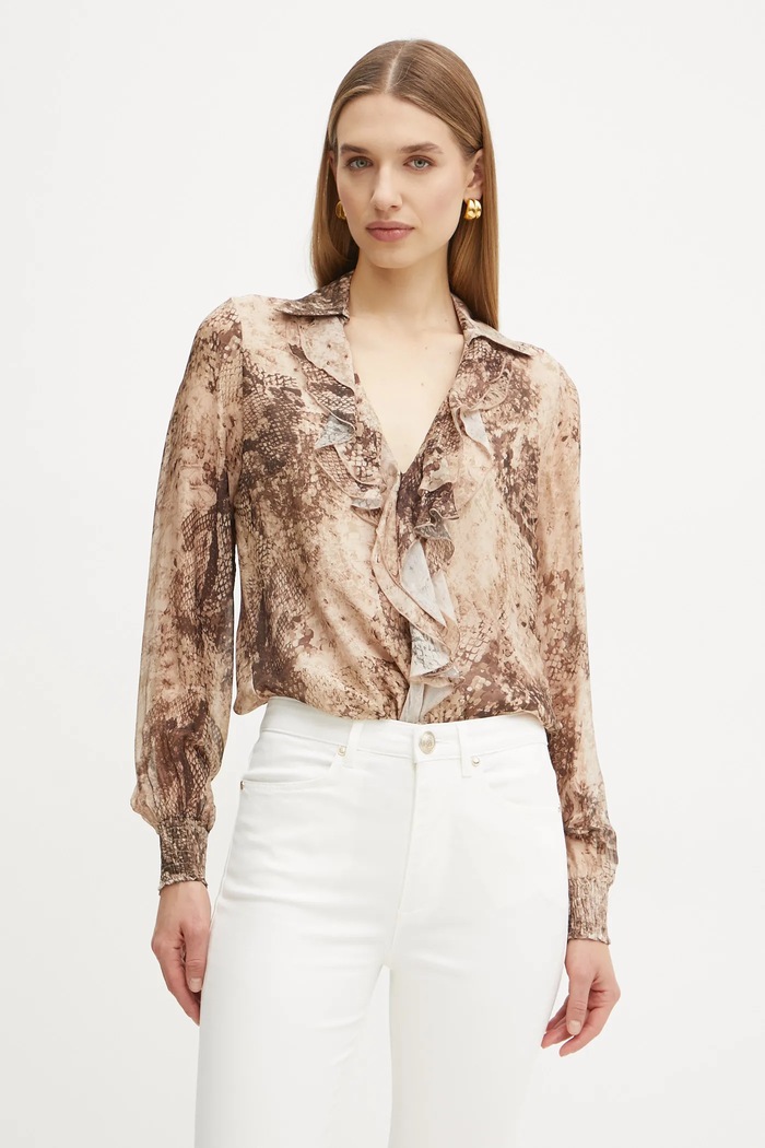 Guess bluzka z domieszką jedwabiu SOAVE regular beżowy W5RH55.WE550