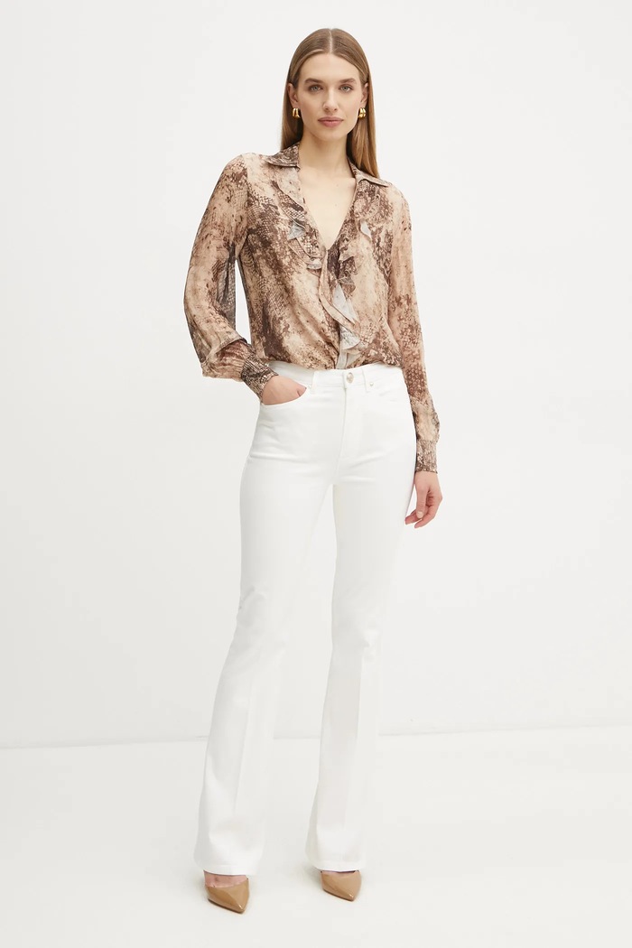 Guess bluzka z domieszką jedwabiu SOAVE W5RH55.WE550 beżowy SS25