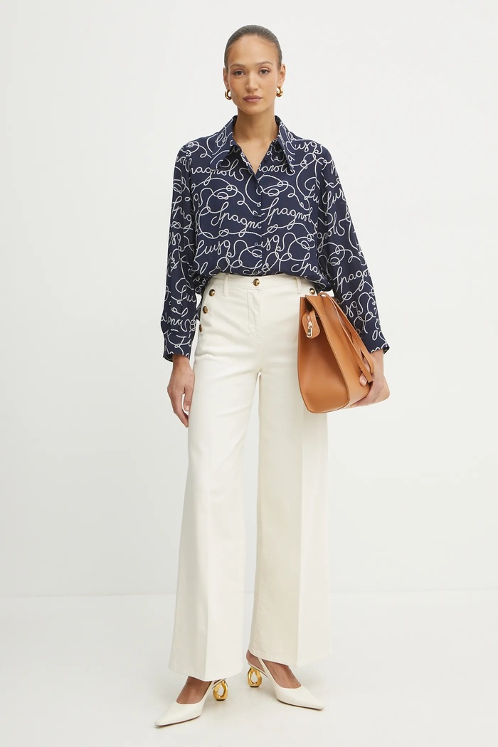Luisa Spagnoli camicia in seta 541753 blu navy SS25