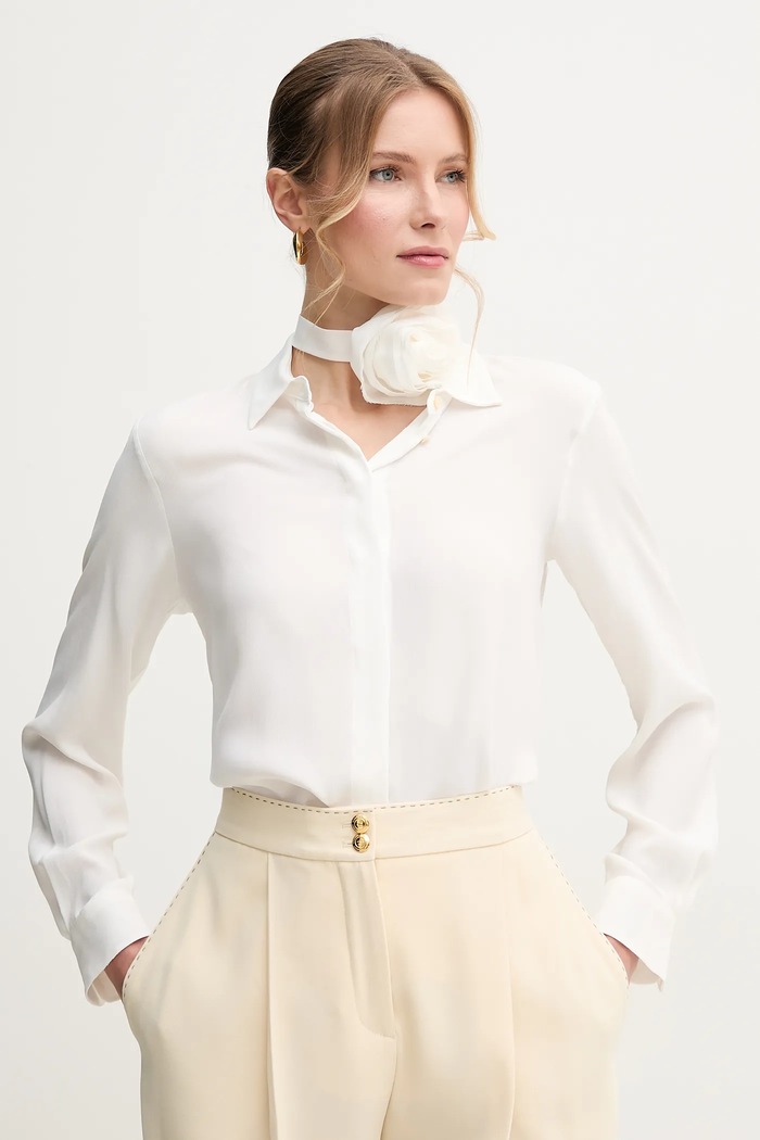 Marella camicia con aggiunta di seta INACO semplice bianco 2513111161
