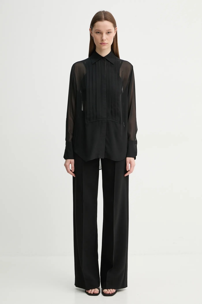 Μεταξωτό πουκάμισο A.L.C. 5TOPS01754 μαύρο SS25