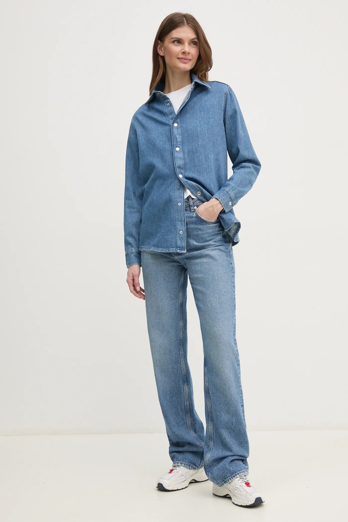 Bavlněná košile Sisley 53GELQ08J modrá SS25