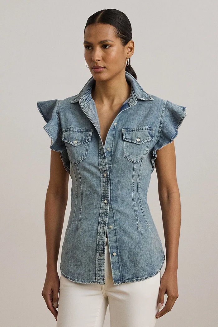 Lauren Ralph Lauren koszula jeansowa bawełna niebieski 200963923