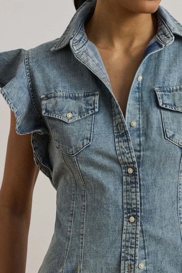 Lauren Ralph Lauren koszula jeansowa niebieski 200963923
