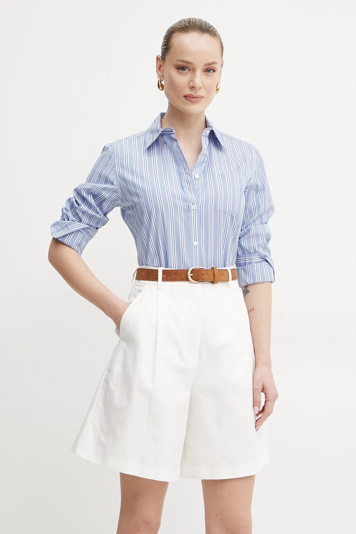 Bavlnená košeľa Weekend Max Mara pásiky modrá 2515111081600