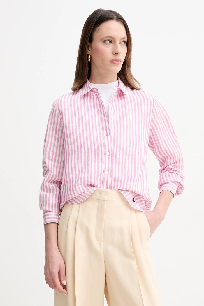 Weekend Max Mara cămașă de in cu modele roz 2515111052600