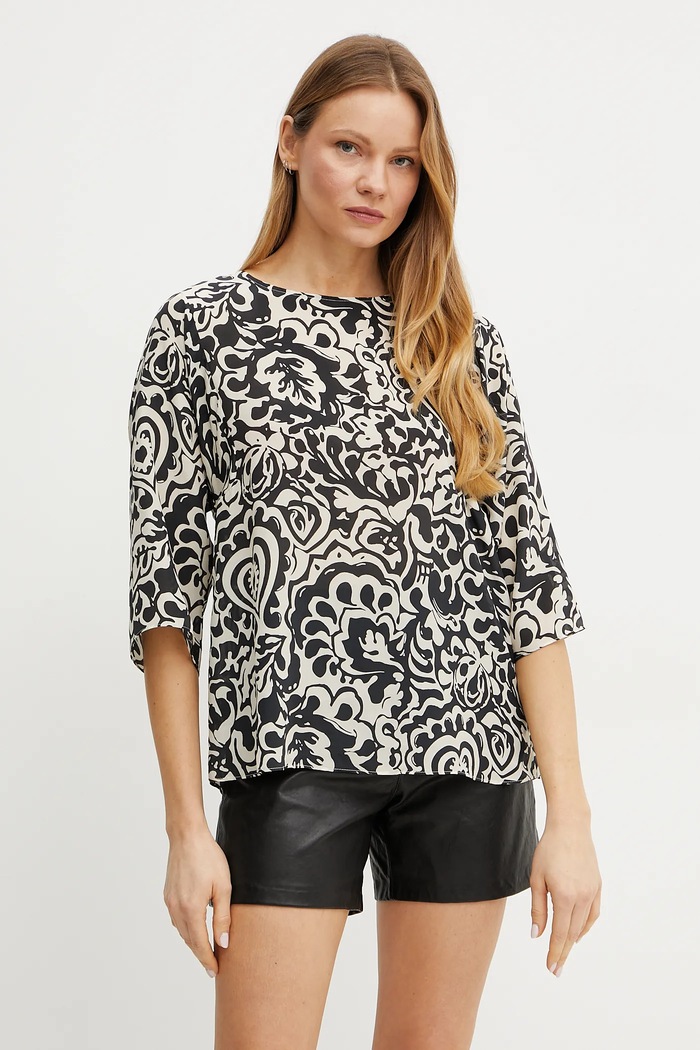 Weekend Max Mara bluza de matase cu modele negru 2515111102600