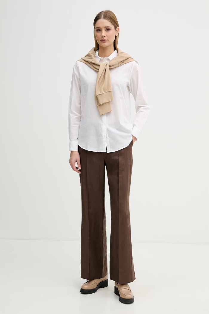 United Colors of Benetton košeľa dámska bavlnená 5WPQDQ0AX biela SS26