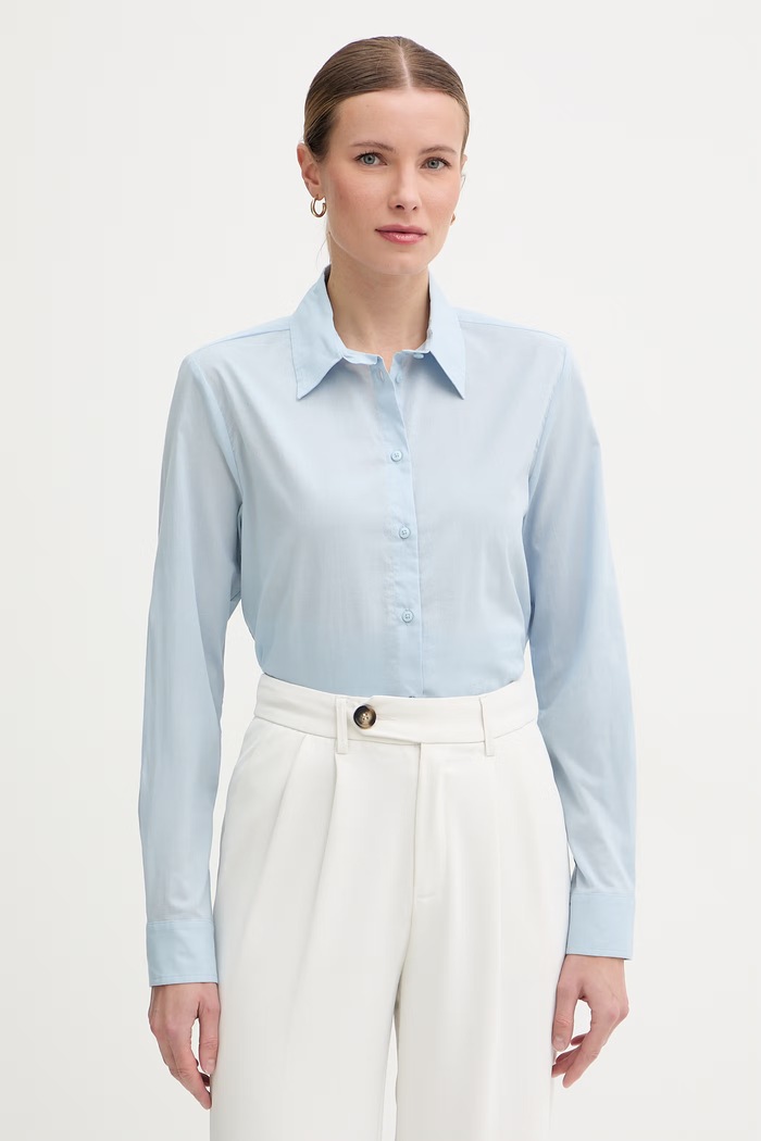 United Colors of Benetton Cămașă femei, din bumbac albastru 5WPQDQ0AX