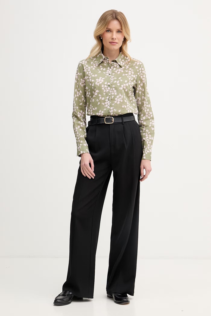 United Colors of Benetton košeľa dámska bavlnená 5Q6SDQ07O zelená SS26