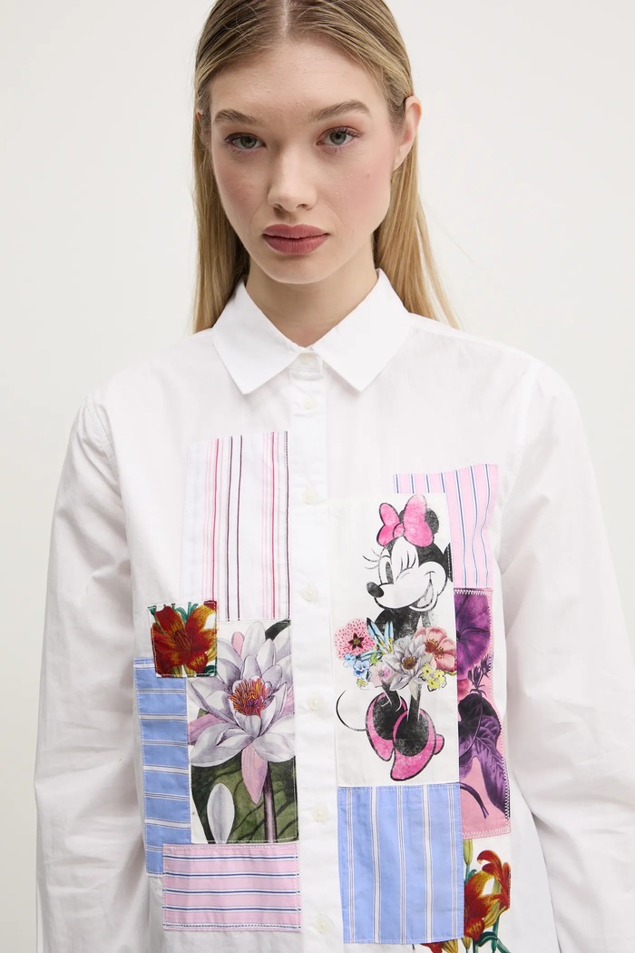 Desigual koszula bawełniana FLOWERS MINNIE biały 25SWCW24