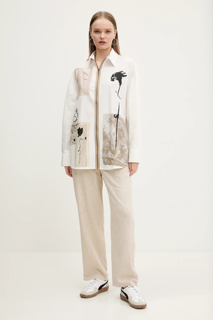 Desigual camasa din bumbac RECORTES LACROIX 25SWCW23 alb SS25
