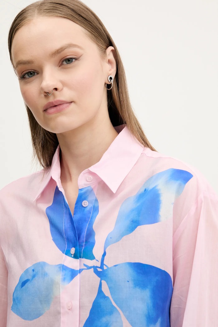 Bavlněná košile Desigual WATER FLOWE růžová 25SWCW22