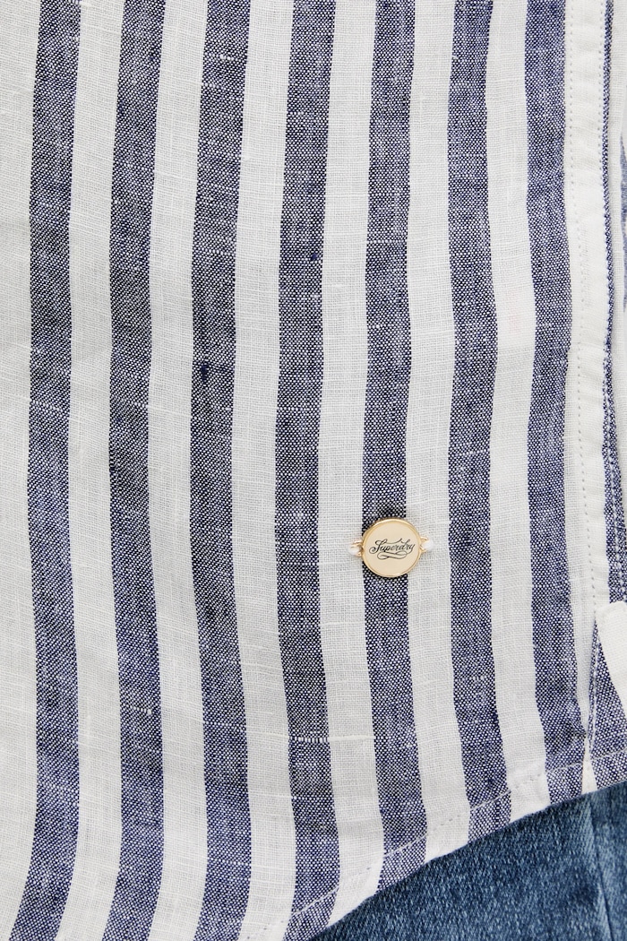Ľanová košeľa Superdry W4010463A.K55 tmavomodrá