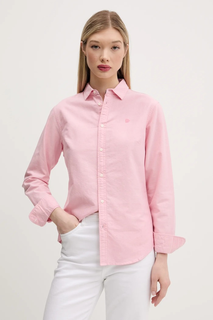 Bavlněná košile Superdry slim růžová W4010473A.D9O