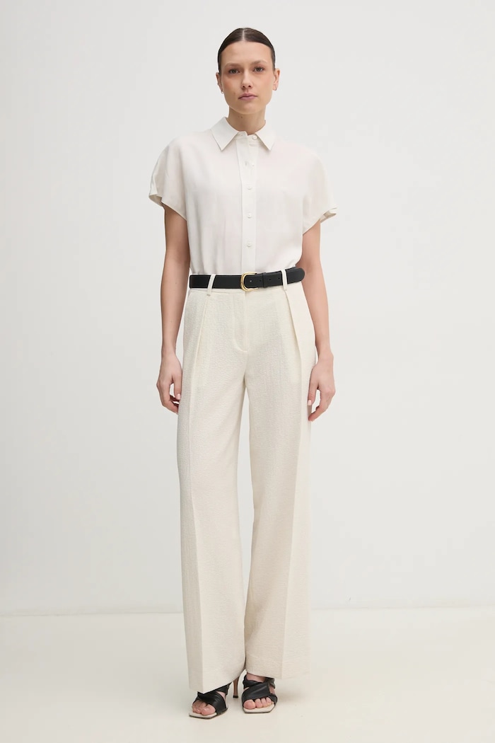 Риза с лен Calvin Klein K20K208322 бежов SS25