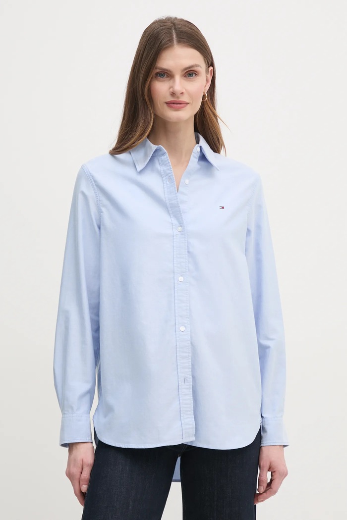 Tommy Hilfiger cămașă din bumbac lung albastru WW0WW46111