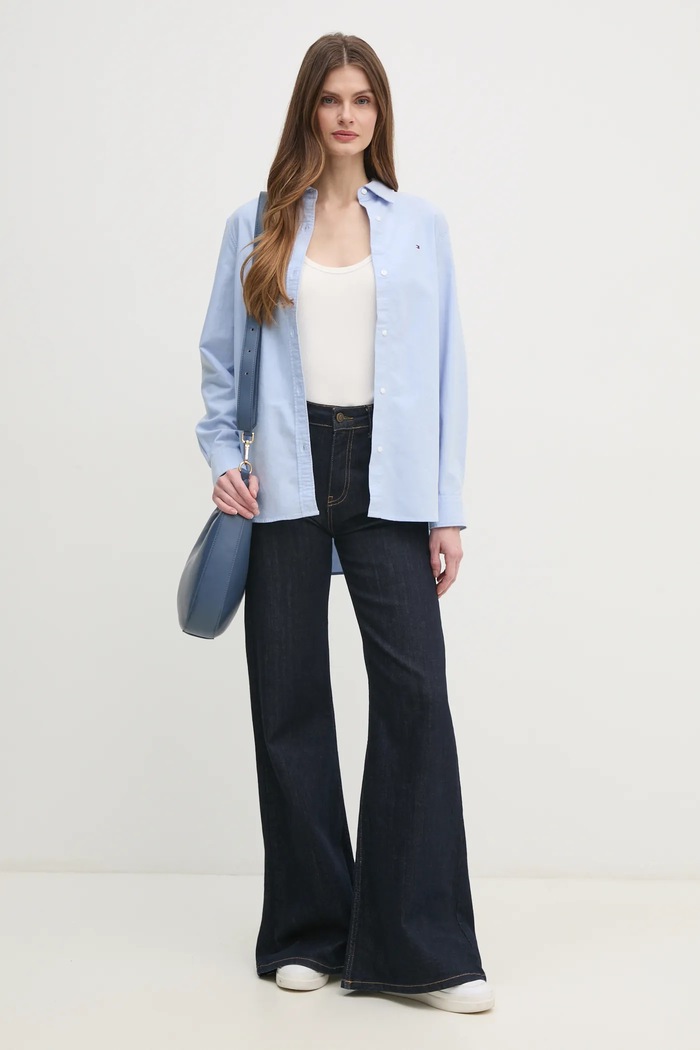 Tommy Hilfiger cămașă din bumbac WW0WW46111 albastru SS26