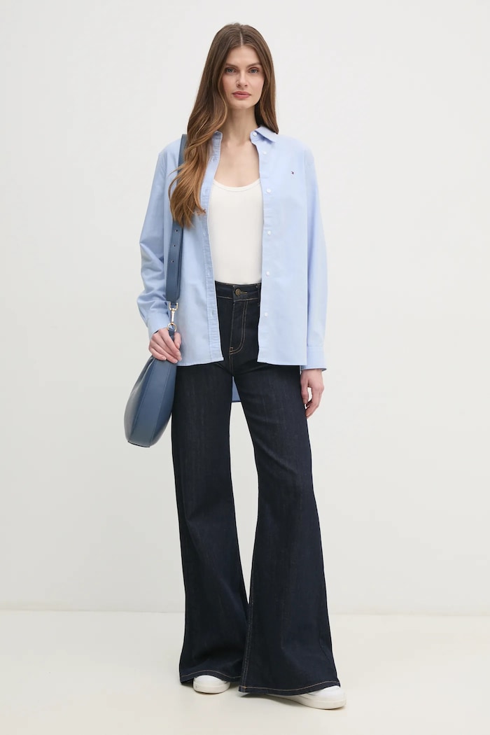 Tommy Hilfiger cămașă din bumbac WW0WW46111 albastru SS26