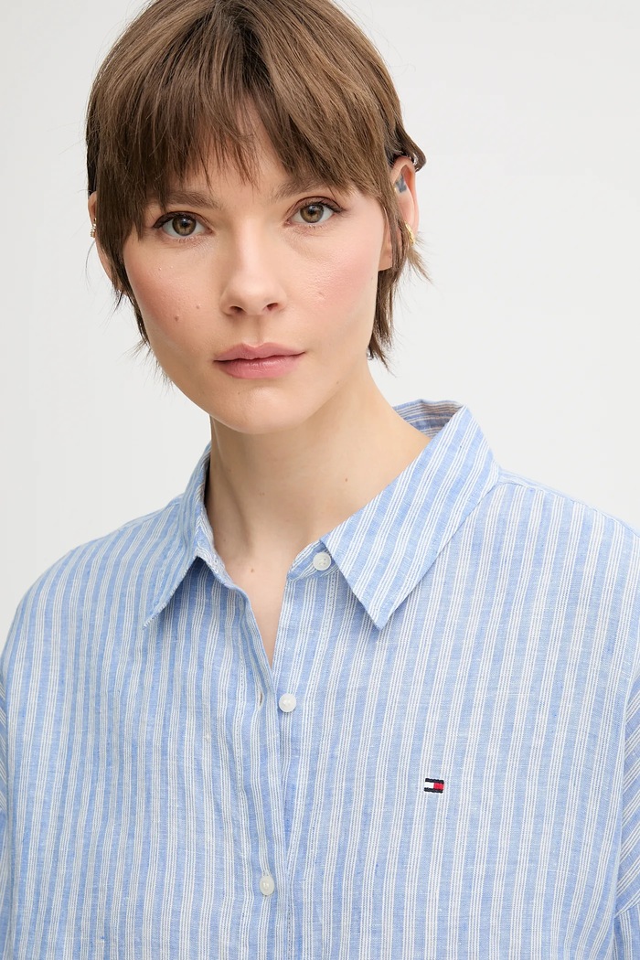 Tommy Hilfiger koszula lniana niebieski WW0WW46169
