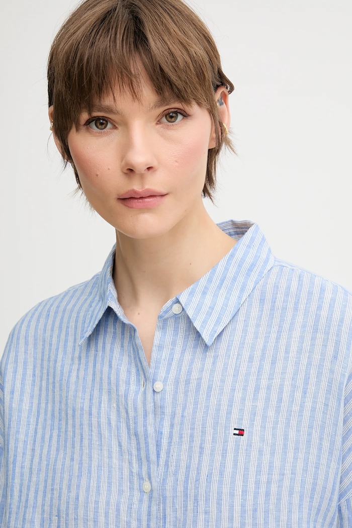 Tommy Hilfiger koszula lniana niebieski WW0WW46169