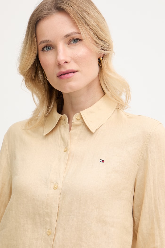 Tommy Hilfiger košeľa dámska ľanová béžová WW0WW44679