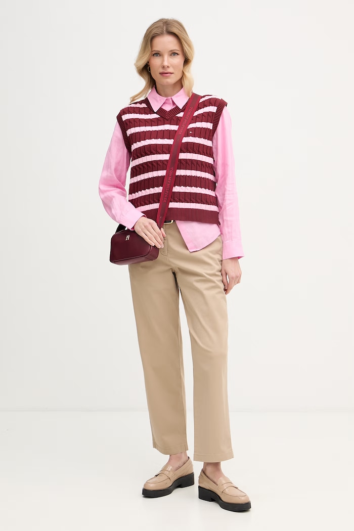 Tommy Hilfiger риза дамска ленена WW0WW44679 розов SS26