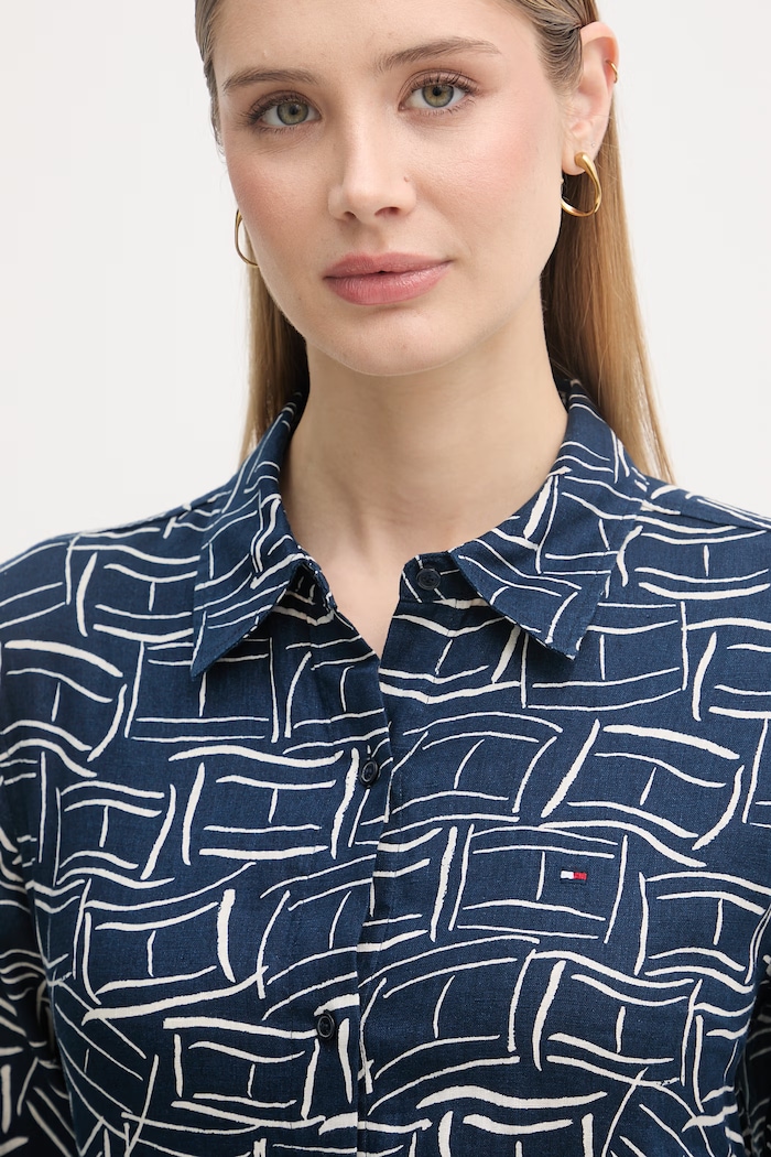Tommy Hilfiger košeľa dámska ľanová tmavomodrá WW0WW44679