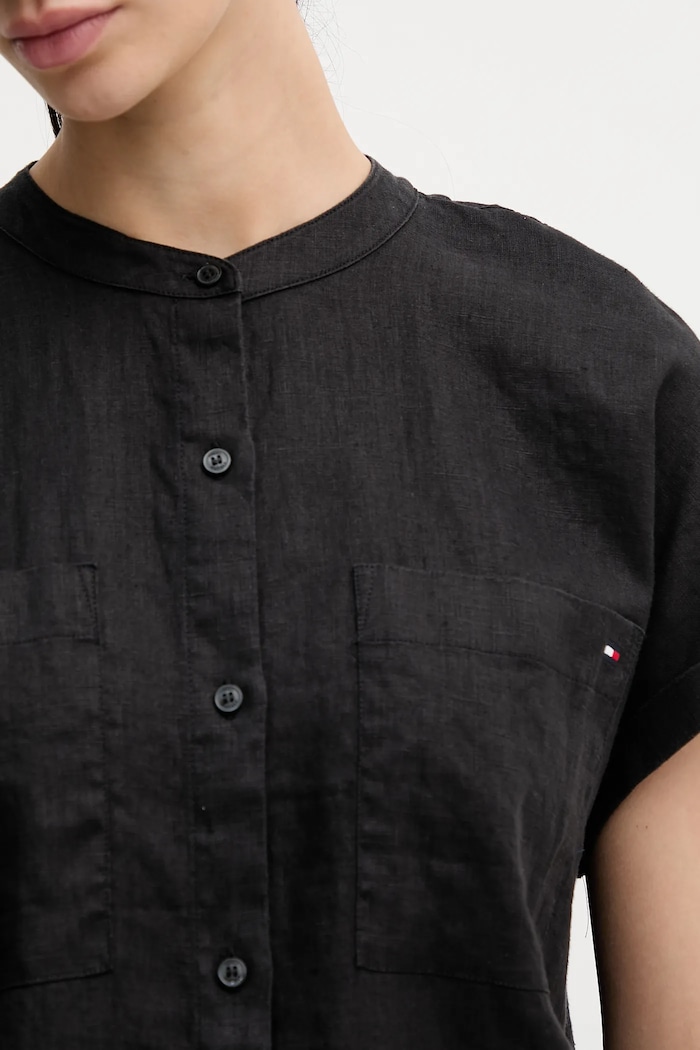 Tommy Hilfiger koszula lniana WW0WW44715 czarny
