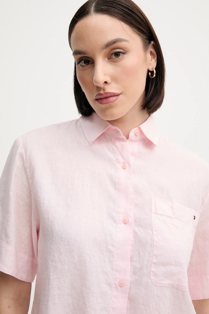 Lanena košulja Tommy Hilfiger roza WW0WW44720