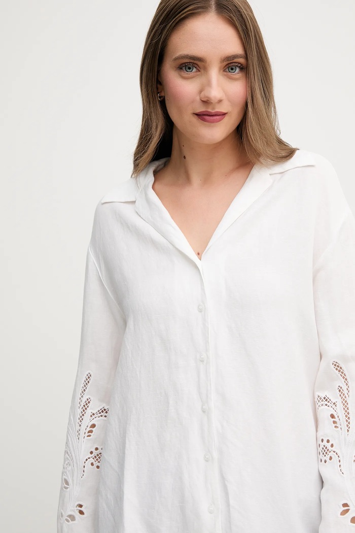 Koszula lniana Tommy Hilfiger WW0WW45940 beżowy