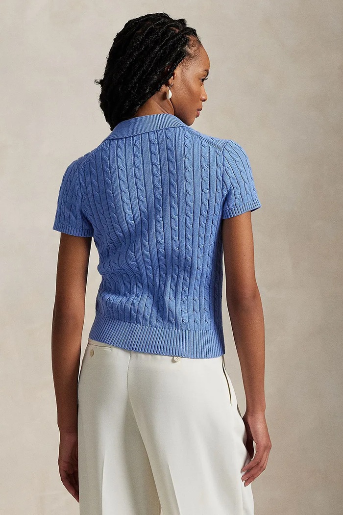 Polo Ralph Lauren Sweter z krótkim rękawem damski bawełniany 211963486 niebieski SS26