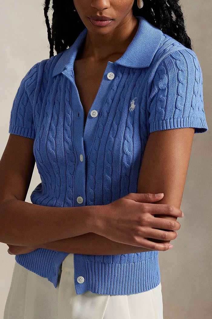 Sweter z krótkim rękawem damski bawełniany Polo Ralph Lauren 211963486 niebieski