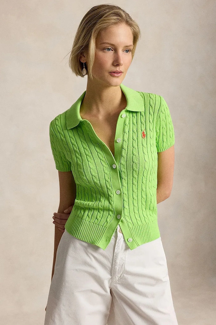 Polo Ralph Lauren sweter z krótkim rękawem damski bawełniany zielony 211963486