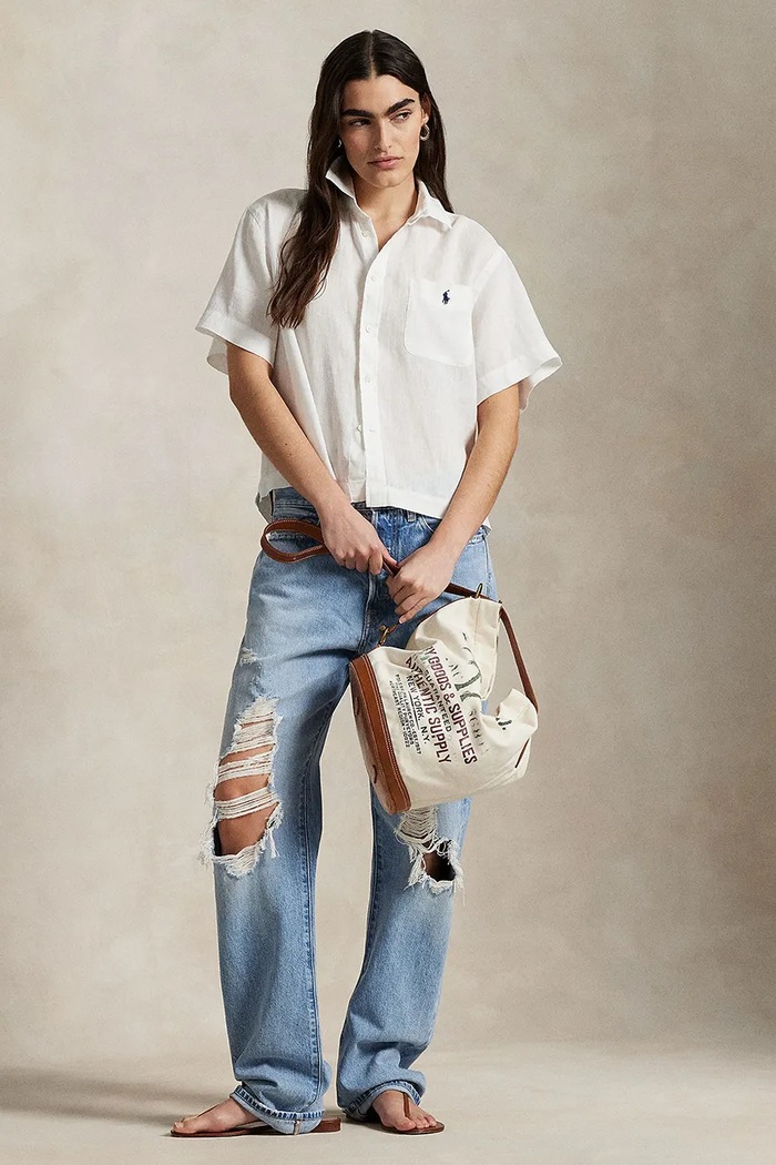 Дрехи Ленена риза Polo Ralph Lauren 211965847 бял
