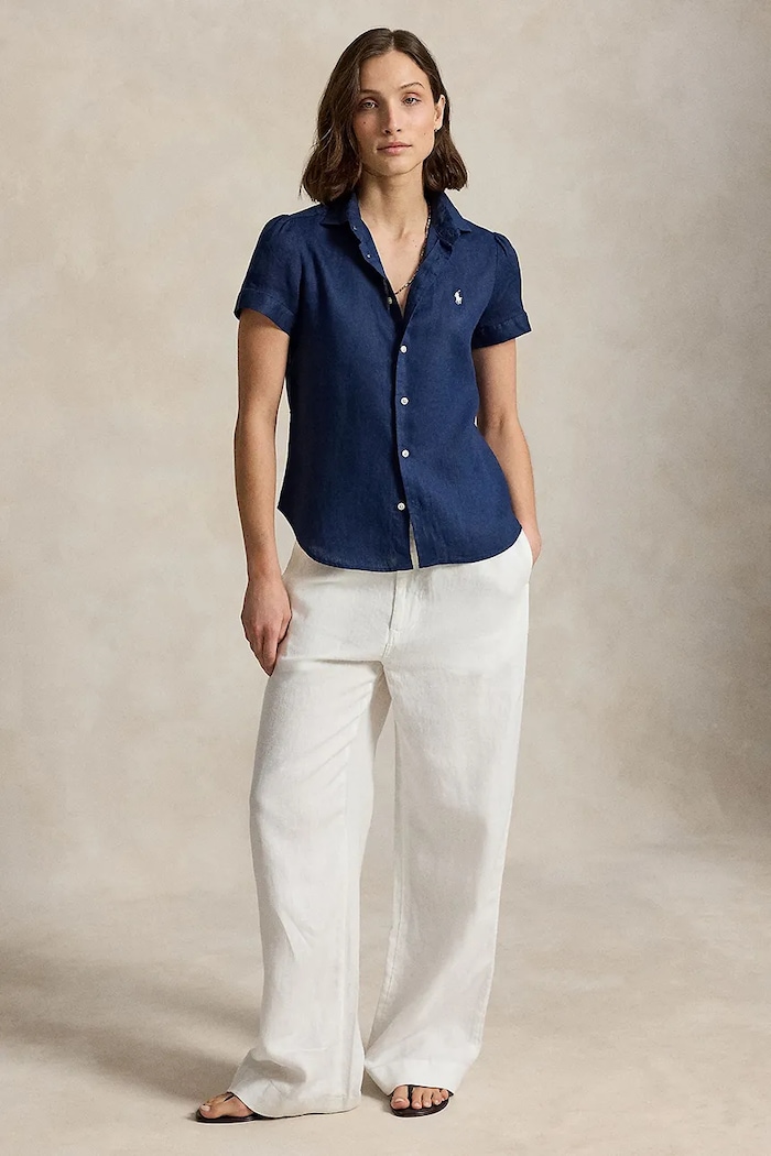 Îmbrăcăminte Polo Ralph Lauren cămașă pentru femei, din in 211973366 bleumarin